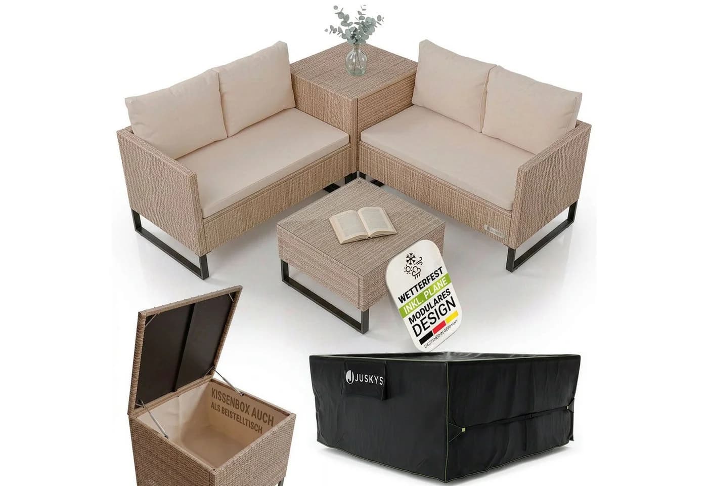Juskys Polyrattan Lounge Santorini Creme Outdoor Sitzecke - Bild 3