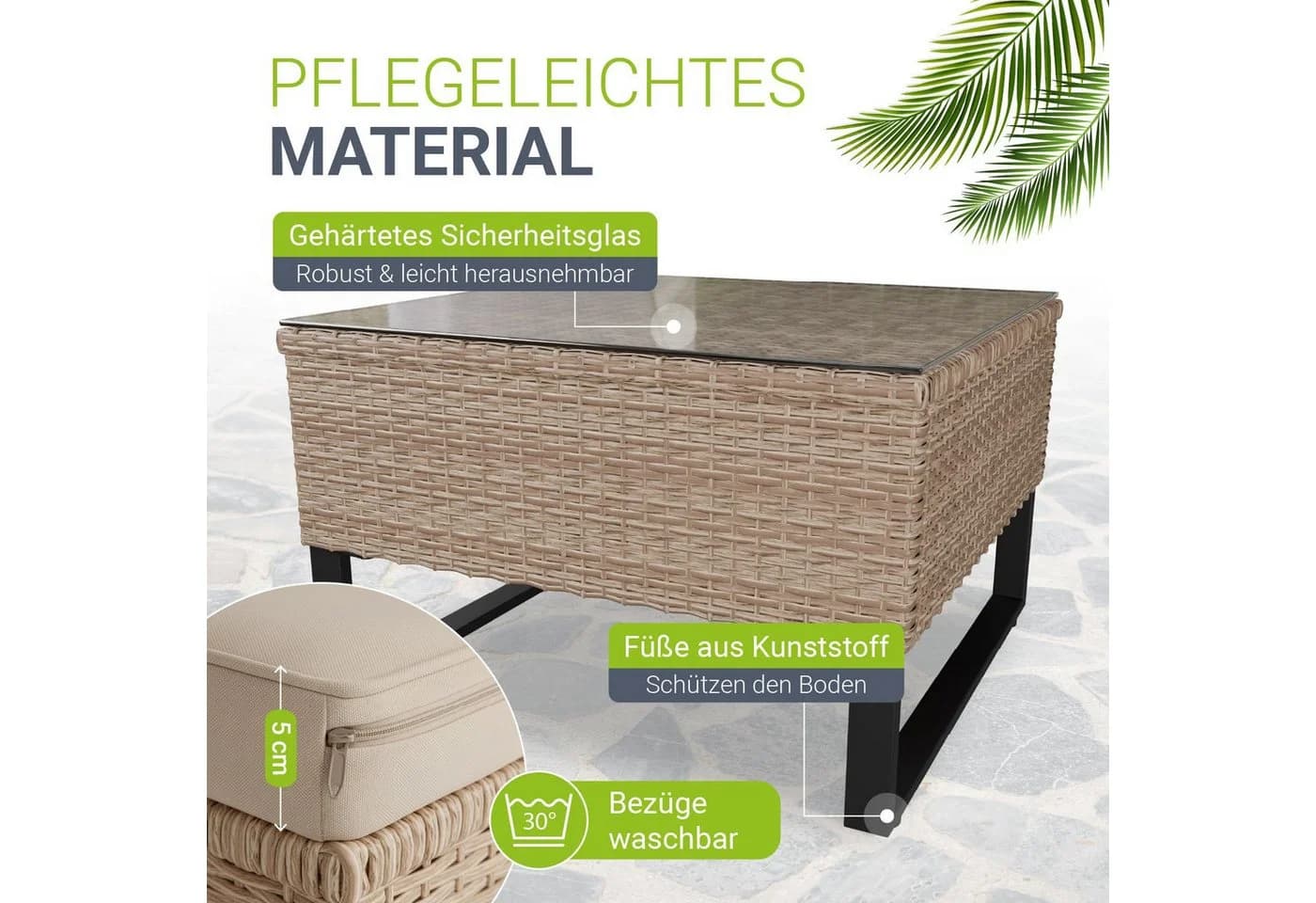 Juskys Polyrattan Lounge Santorini Creme Outdoor Sitzecke - Bild 4