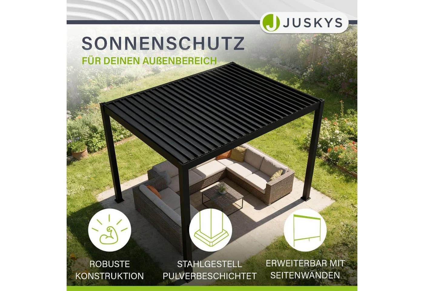 Juskys Lamellendach Tahiti 3x4 m inkl. Seitenwand 4 m Stahl Pergola Anthrazit - Bild 2