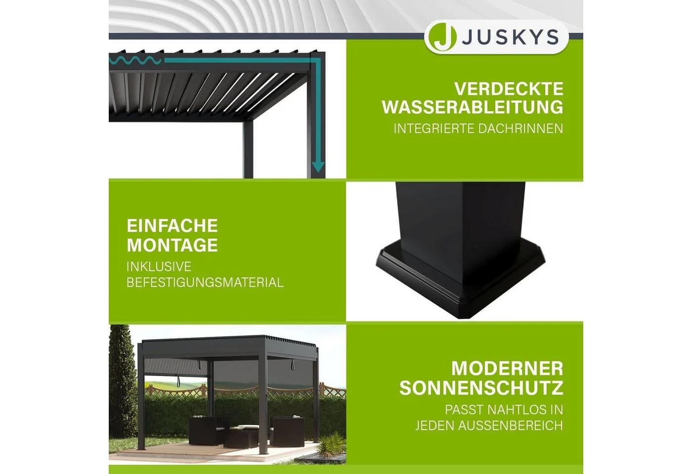 Juskys Lamellendach Tahiti 3x4 m inkl. Seitenwand 4 m Stahl Pergola Anthrazit - Bild 4