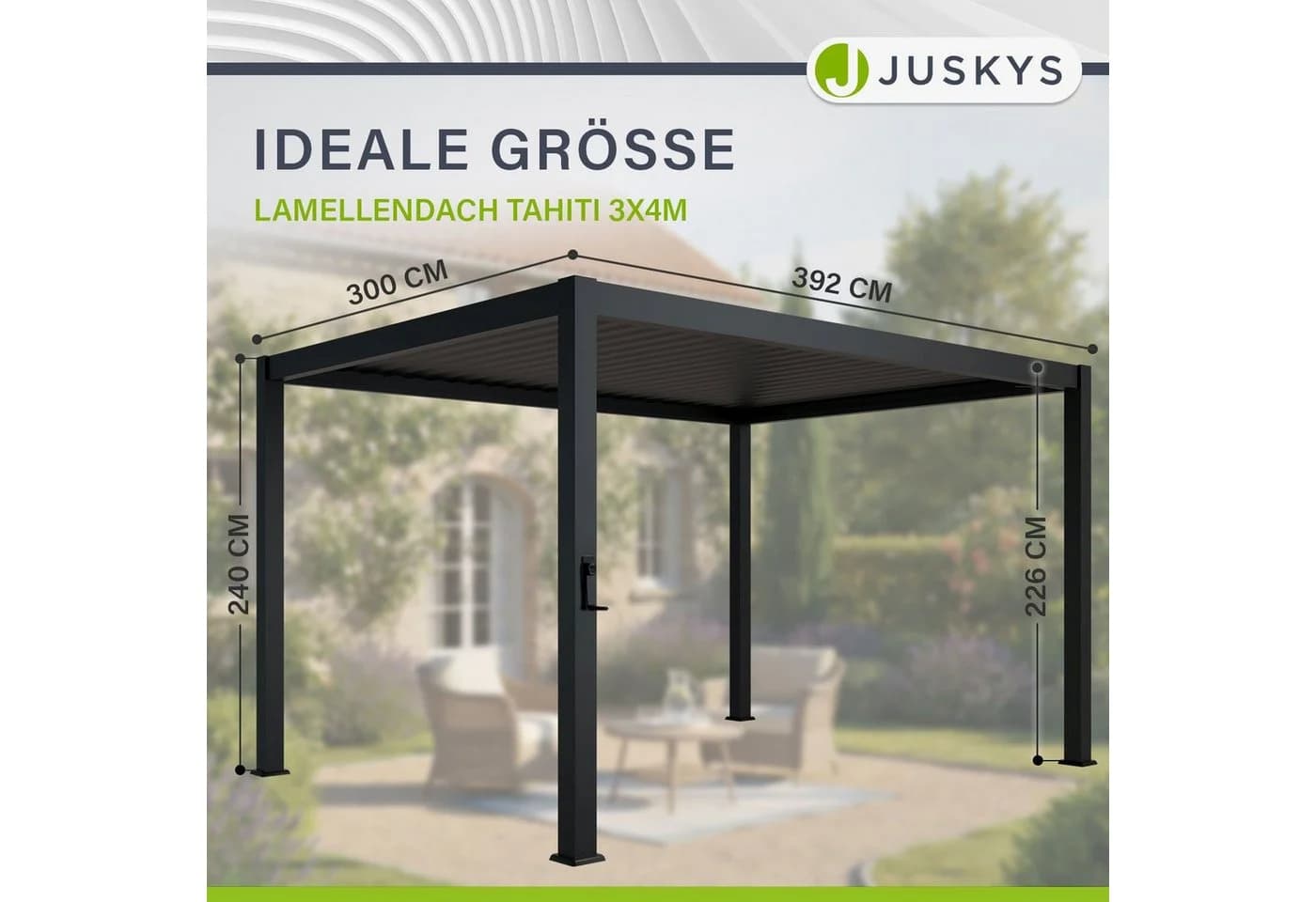 Juskys Lamellendach Tahiti 3x4 m inkl. Seitenwand 4 m Stahl Pergola Anthrazit - Bild 5