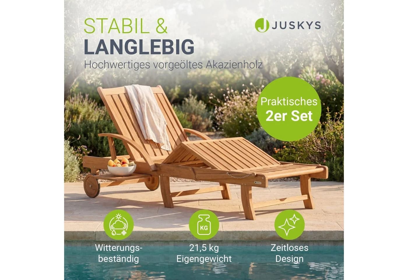 Juskys Sonnenliege Akazie 2er Set klappbar - Bild 2
