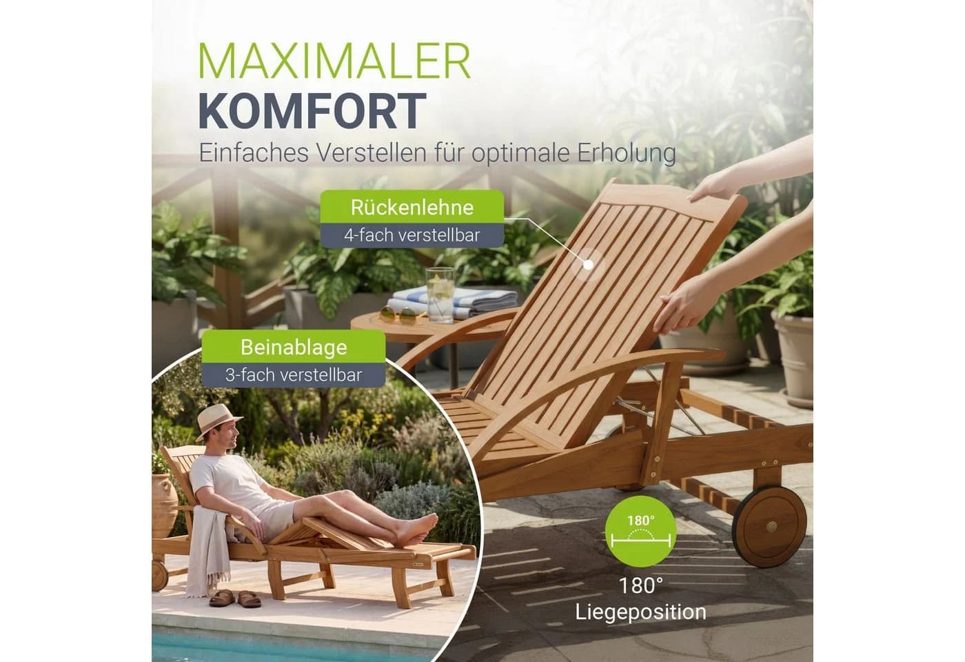 Juskys Sonnenliege Akazie 2er Set klappbar - Bild 4