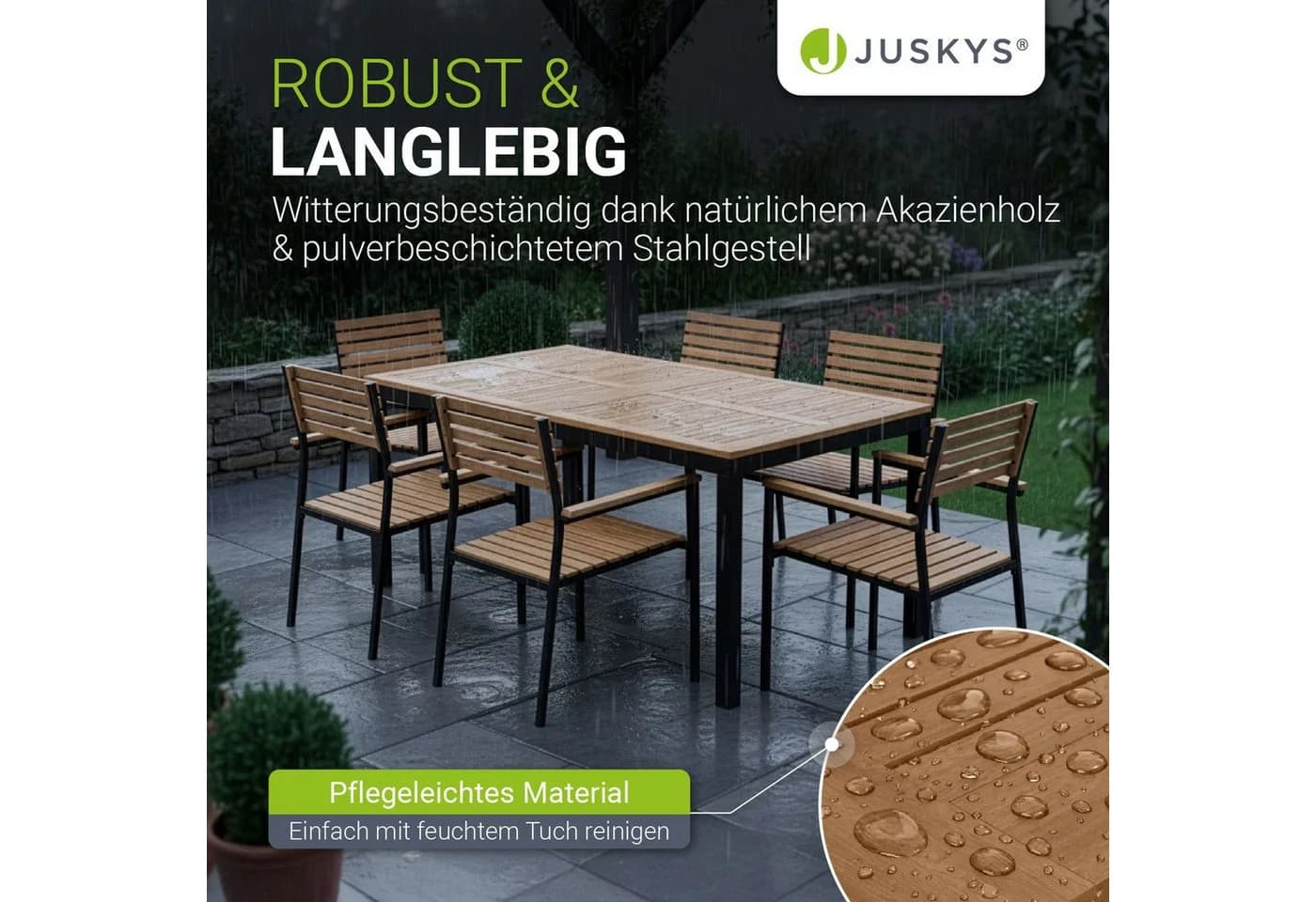Juskys Gartengarnitur Rhodos 7-tlg. Akazienholz Schwarz - Bild 4