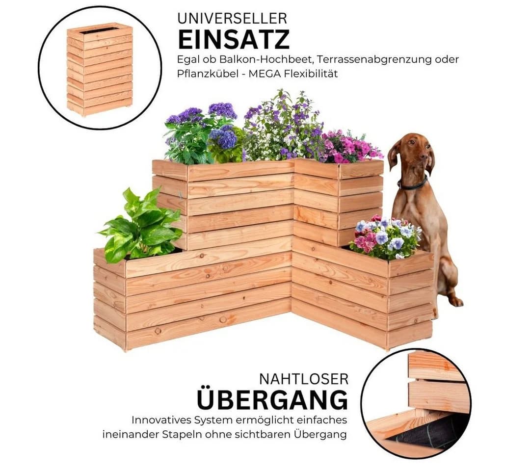 Mega-Holz Pflanzkübel Modulo aus Lärchenholz - Naturbelassener Blumenkasten für den Garten - Bild 4