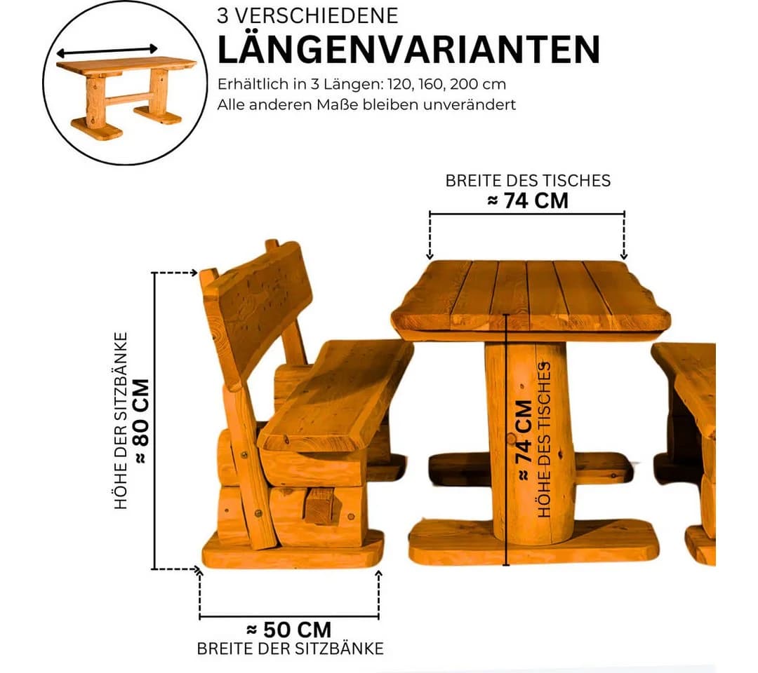 Mega-Holz Garten-Essgruppe Rustikal Kiefer mit Sitzauflagen - Bild 3