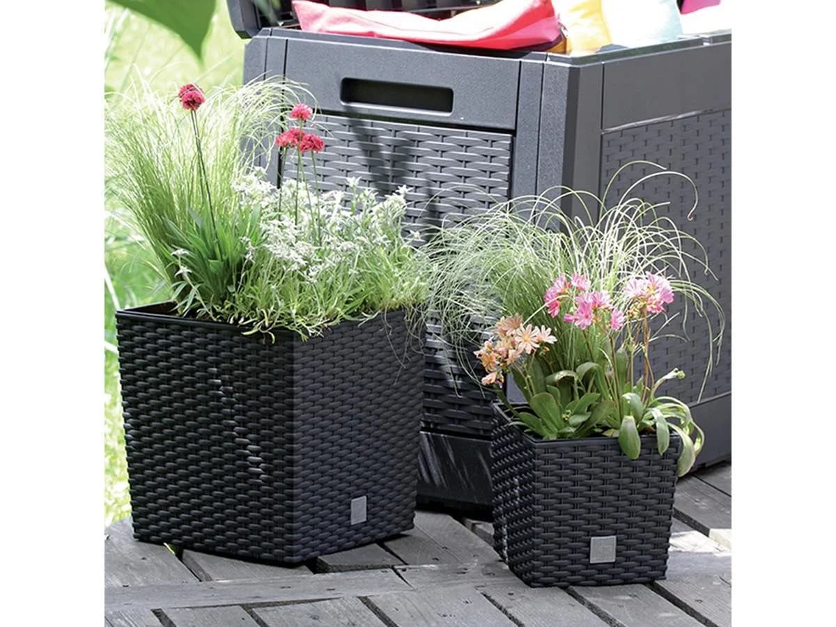 Prosperplast Blumentopf Rato Low 26,6 cm Set 4 St. Grau Rattanoptik - Bild 5
