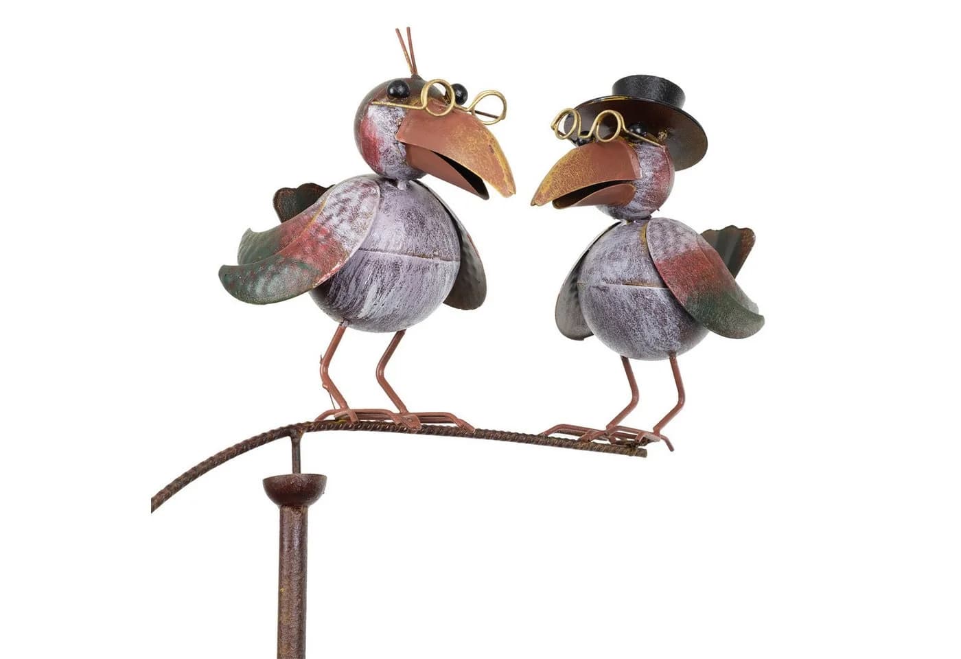 Moritz Metall-Gartenstecker Vogelpaar mit Brille und Zylinder - Bild 4