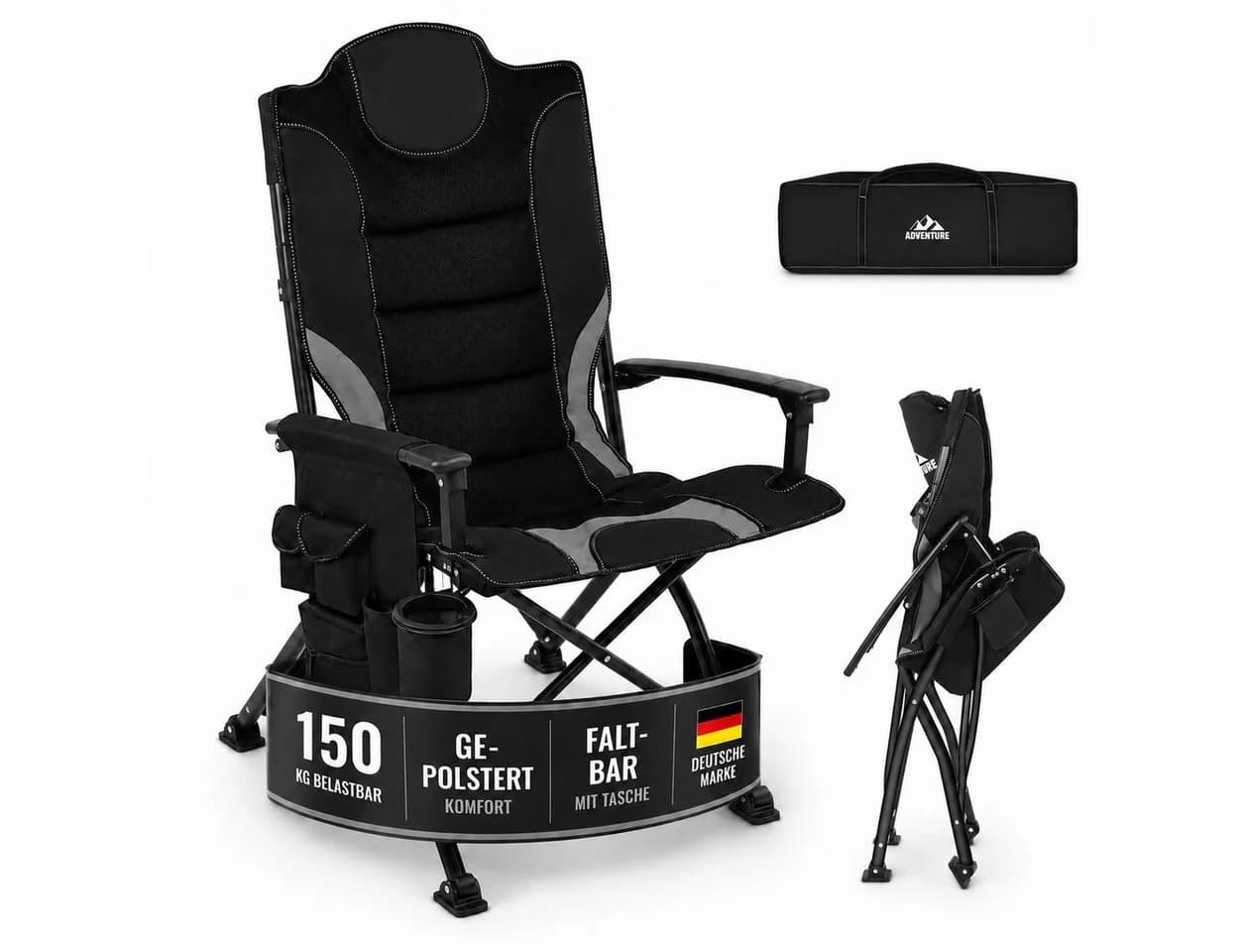 Onbest Campingstuhl Faltbar Grau 150kg Tragetasche - Bild 2