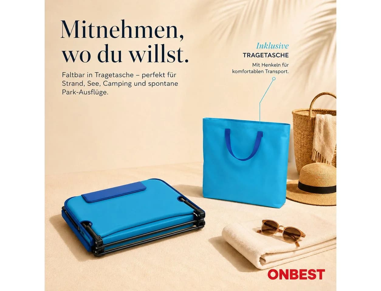 Onbest Campingliege Strandliege klappbar mit Nackenkissen Tragetasche - Bild 5