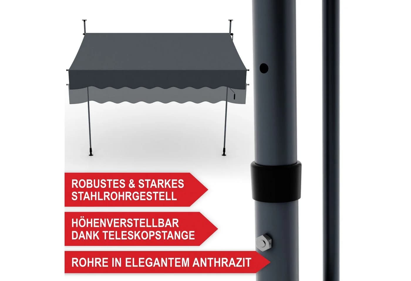 Onbest Klemmmarkise Anthrazit mit Handkurbel - Bild 4