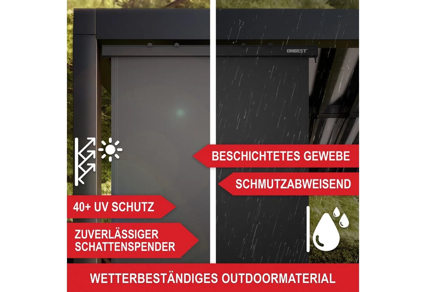 Onbest Vertikalmarkise mit Handkurbel Anthrazit Wetterfest