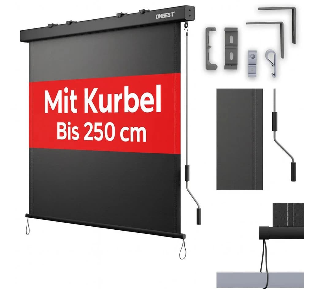 Onbest Vertikalmarkise mit Handkurbel Anthrazit Wetterfest - Bild 2