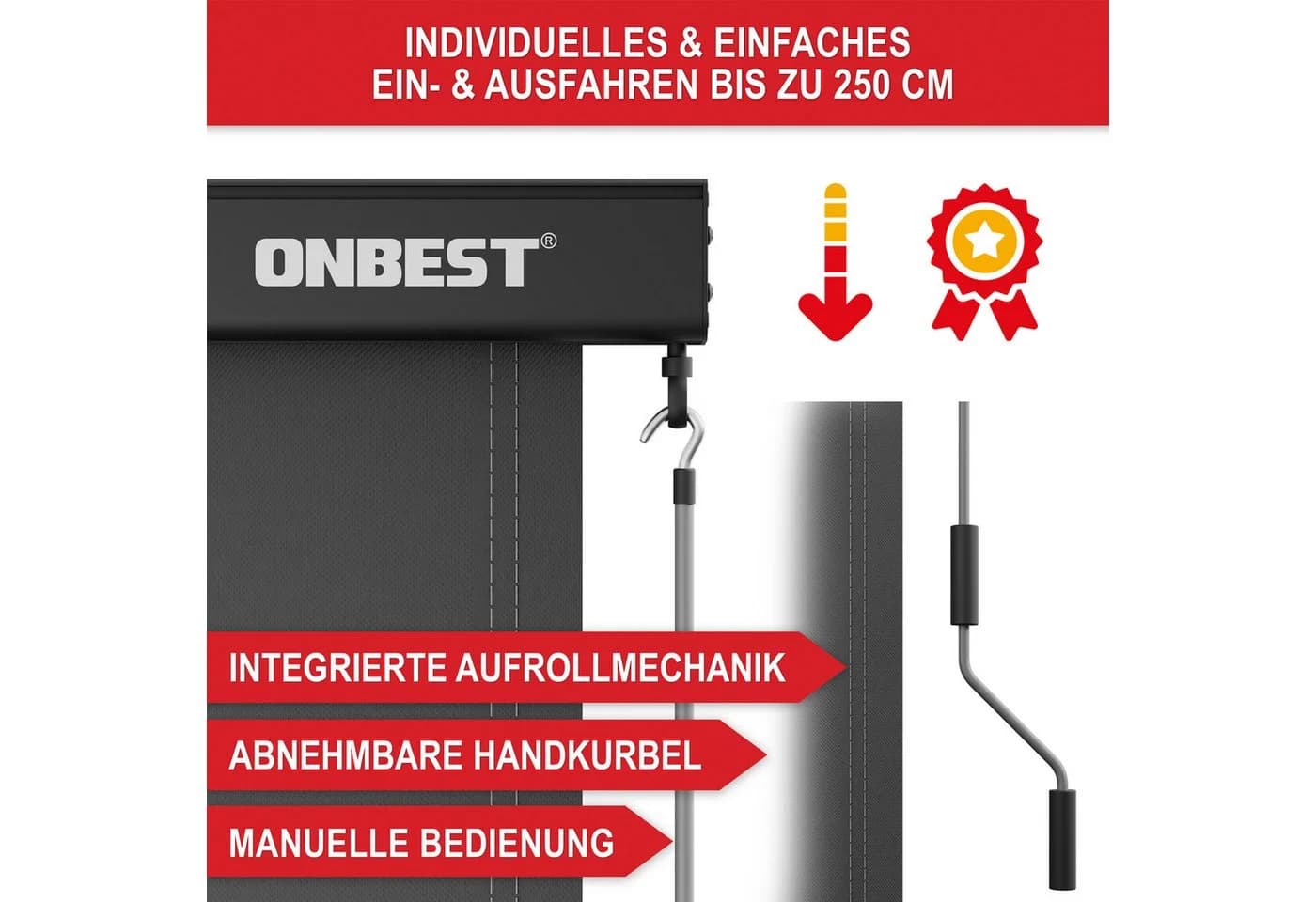 Onbest Vertikalmarkise mit Handkurbel Anthrazit Wetterfest - Bild 4