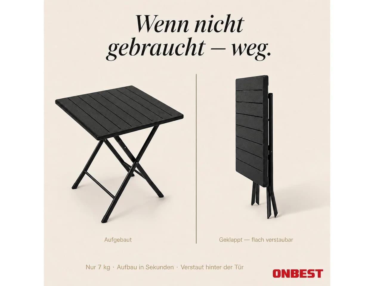 Onbest Balkontisch Klappbar mit Holzoptik Stahlgestell - Bild 5