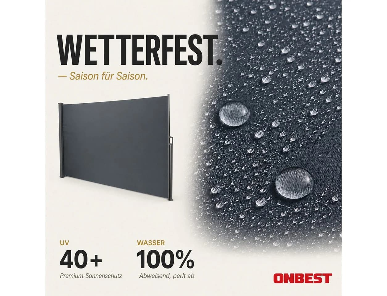 Onbest Seitenmarkise Sichtschutz Grau UV-beständig Wasserabweisend - Bild 4
