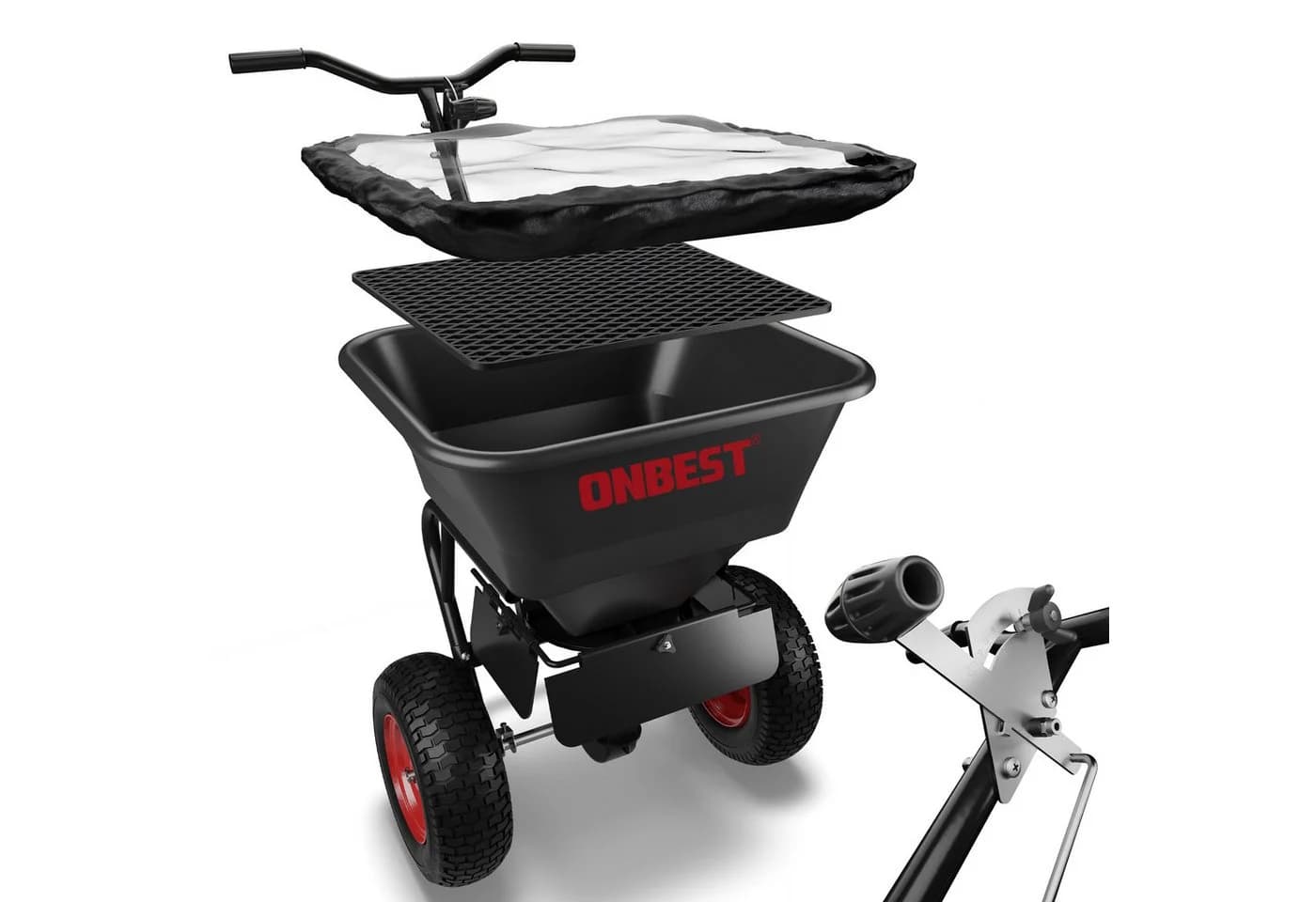 Onbest Streuwagen 45L mit Grobsieb, Regenabdeckung & luftbereiften Reifen - Bild 2