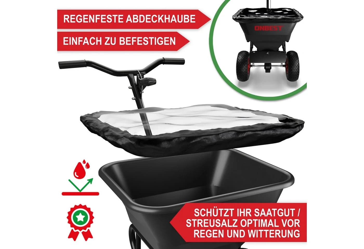 Onbest Streuwagen 45L mit Grobsieb, Regenabdeckung & luftbereiften Reifen - Bild 3