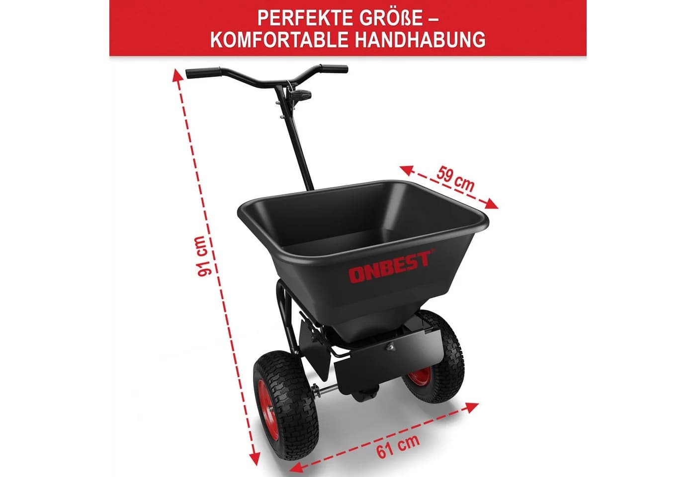 Onbest Streuwagen 45L mit Grobsieb, Regenabdeckung & luftbereiften Reifen - Bild 5