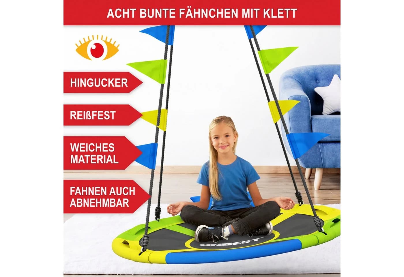 Onbest Nestschaukel Bunt mit Kissen 250 kg Tragkraft