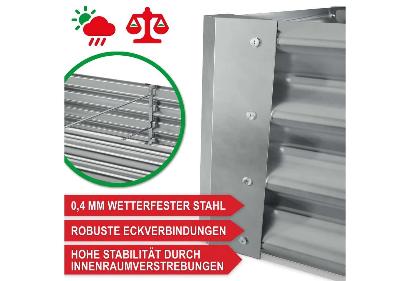 Onbest Hochbeet Metall verzinkt 0,4mm Stahl inkl. Werkzeug Handschuhe