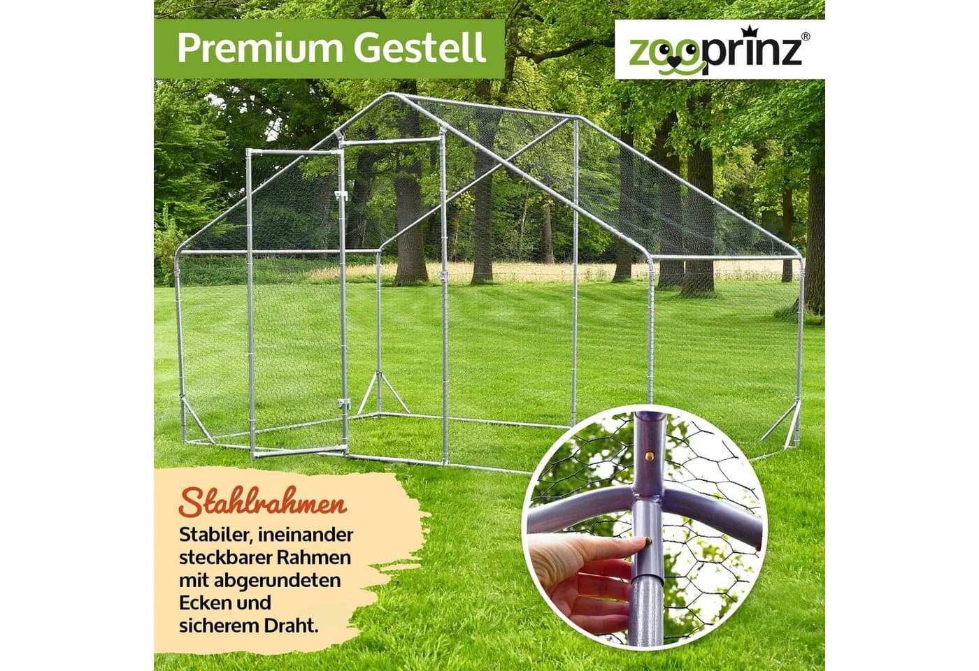 Zooprinz Hühnerstall Freilaufgehege Metall UV-beständig 210D-Oxford