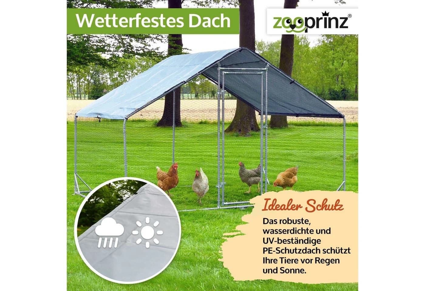 Zooprinz Hühnerstall Freilaufgehege Metall UV-beständig 210D-Oxford - Bild 3
