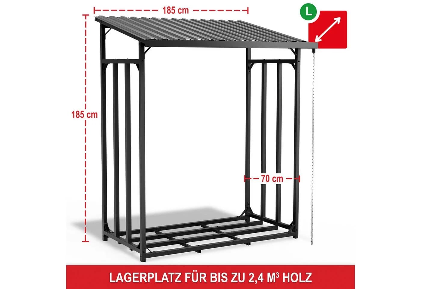 Onbest Kaminholzregal Metall mit Schutzplane und Regenrinne