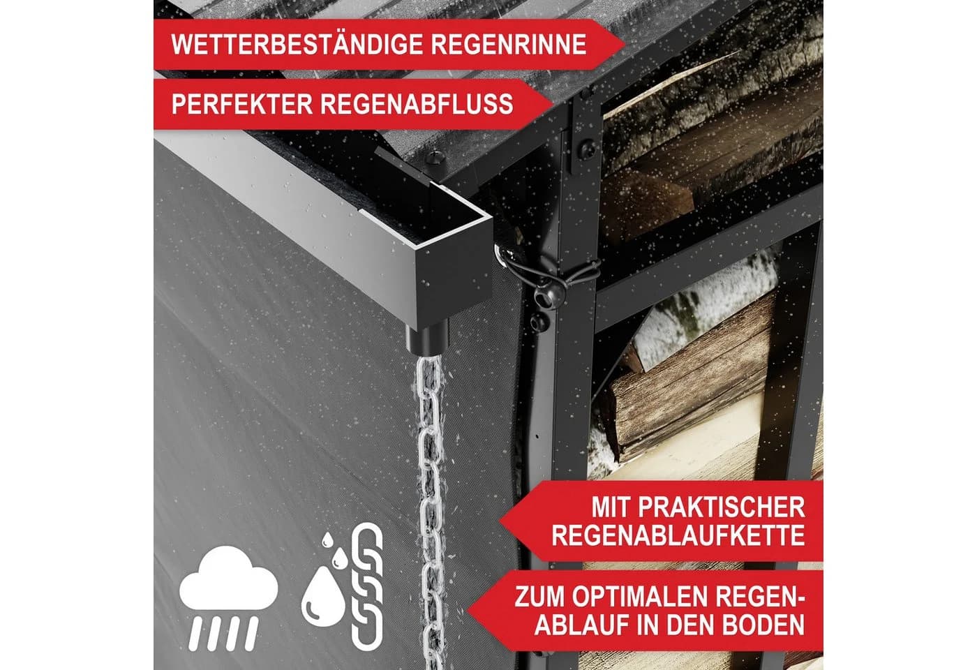 Onbest Kaminholzregal Metall mit Schutzplane und Regenrinne - Bild 4