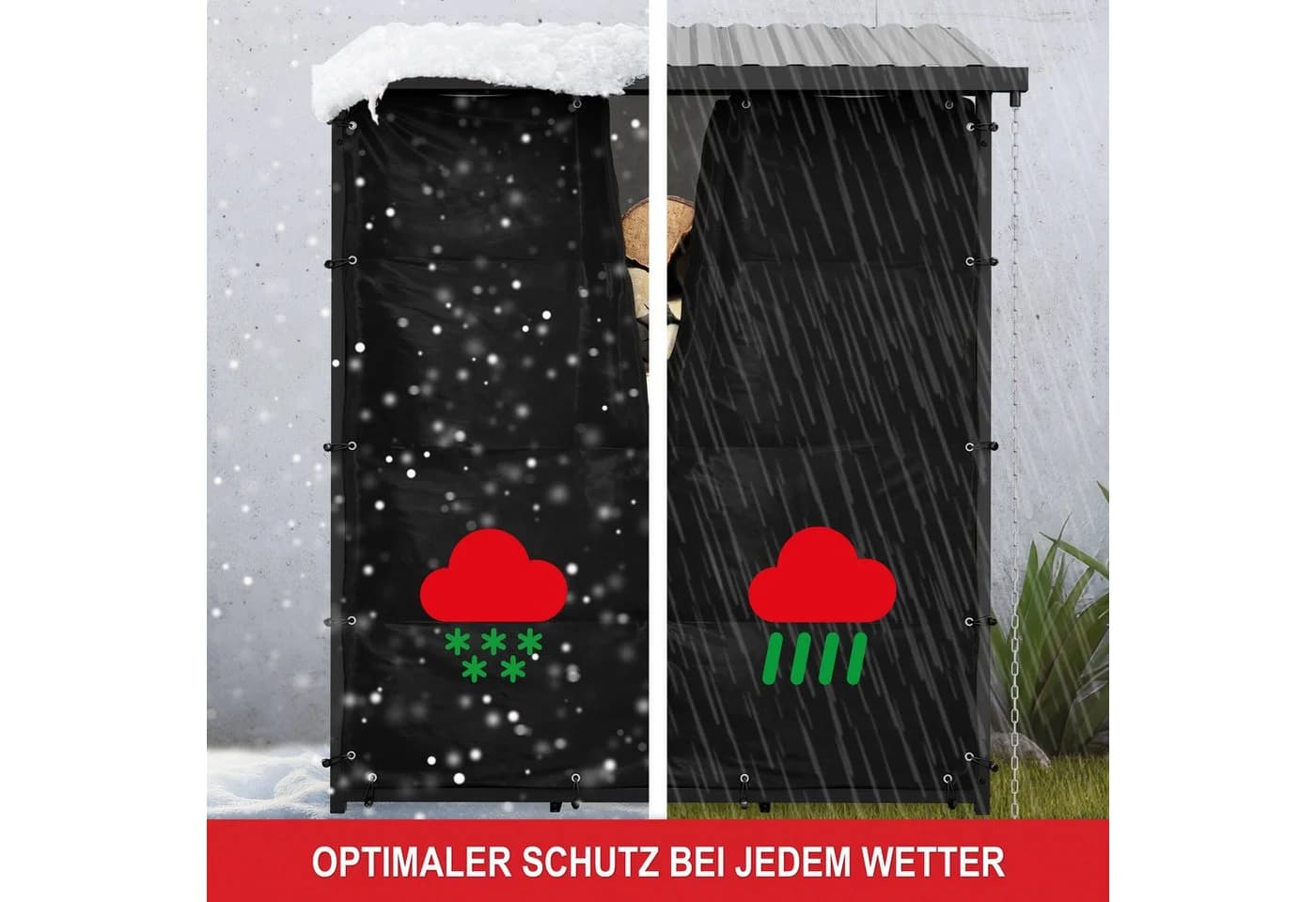 Onbest Kaminholzregal Metall mit Schutzplane und Regenrinne - Bild 5