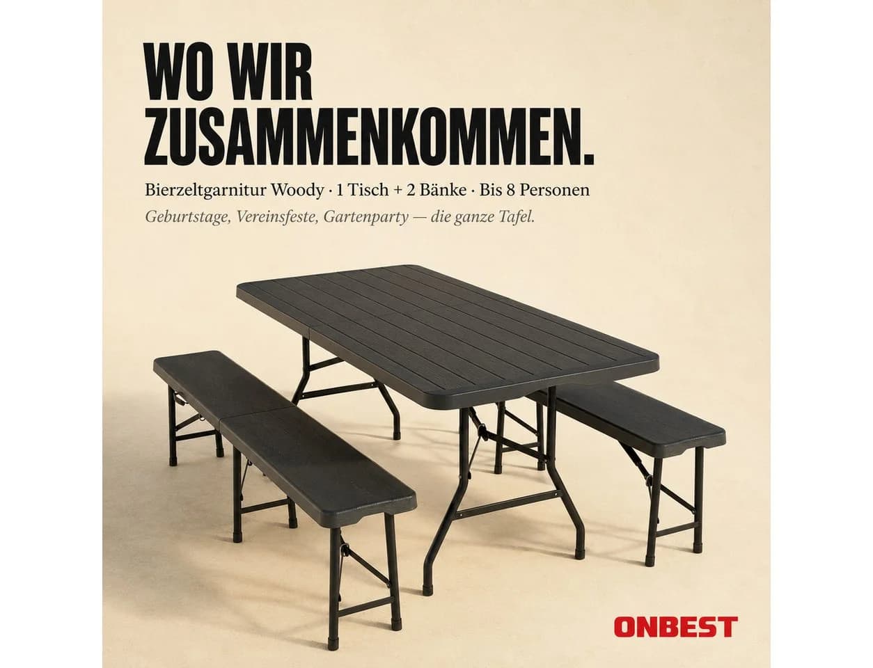 Onbest Bierzeltgarnitur Set Klappbar Holzoptik 300kg Traglast