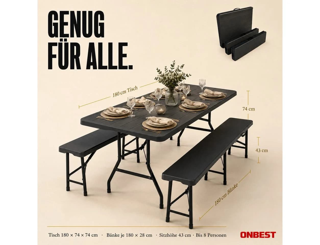 Onbest Bierzeltgarnitur Set Klappbar Holzoptik 300kg Traglast - Bild 4