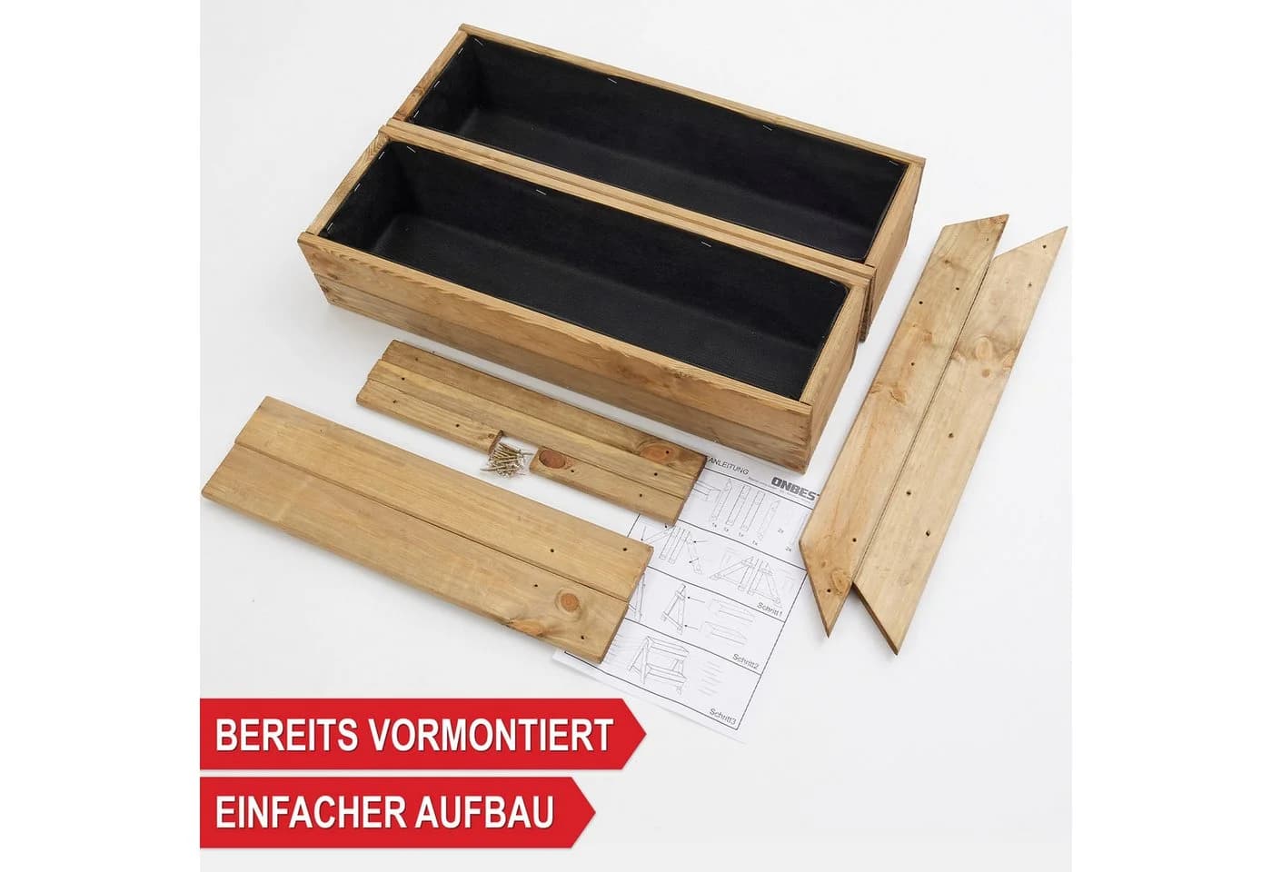 Onbest Pflanzentreppe Holz 2-stöckig 3-stöckig mit Innenvlies - Bild 3