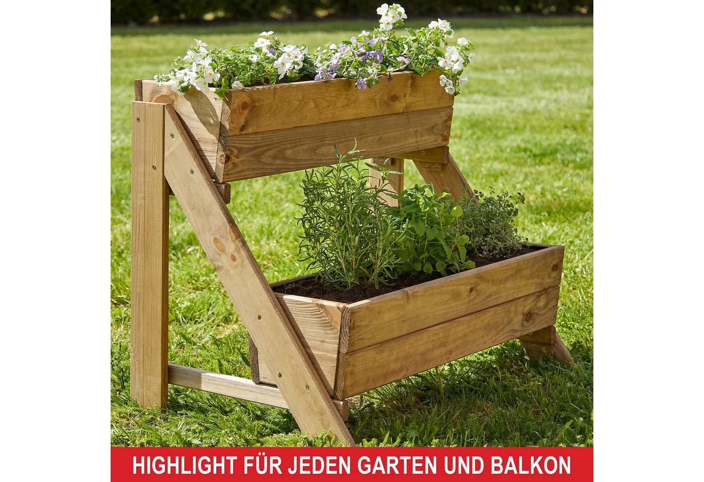 Onbest Pflanzentreppe Holz 2-stöckig 3-stöckig mit Innenvlies - Bild 4