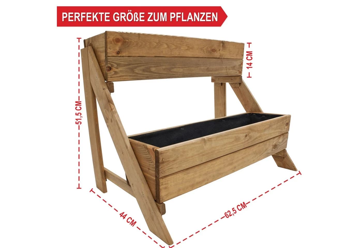 Onbest Pflanzentreppe Holz 2-stöckig 3-stöckig mit Innenvlies - Bild 5