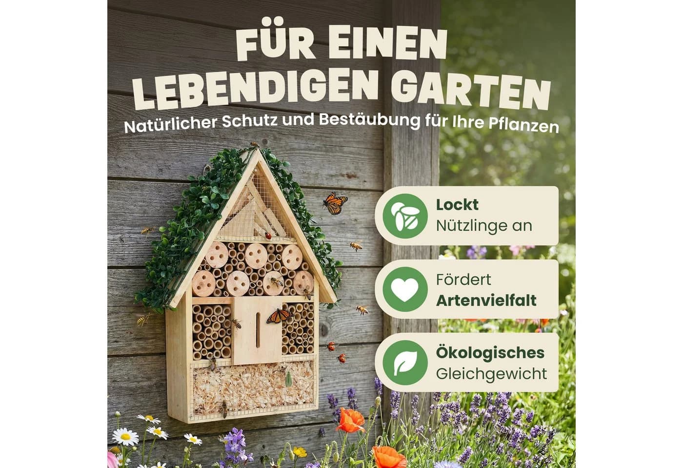 Zooprinz Insektenhotel XXL Vollholz, Bambus, Holz, Holzspäne, Holz mit Löchern