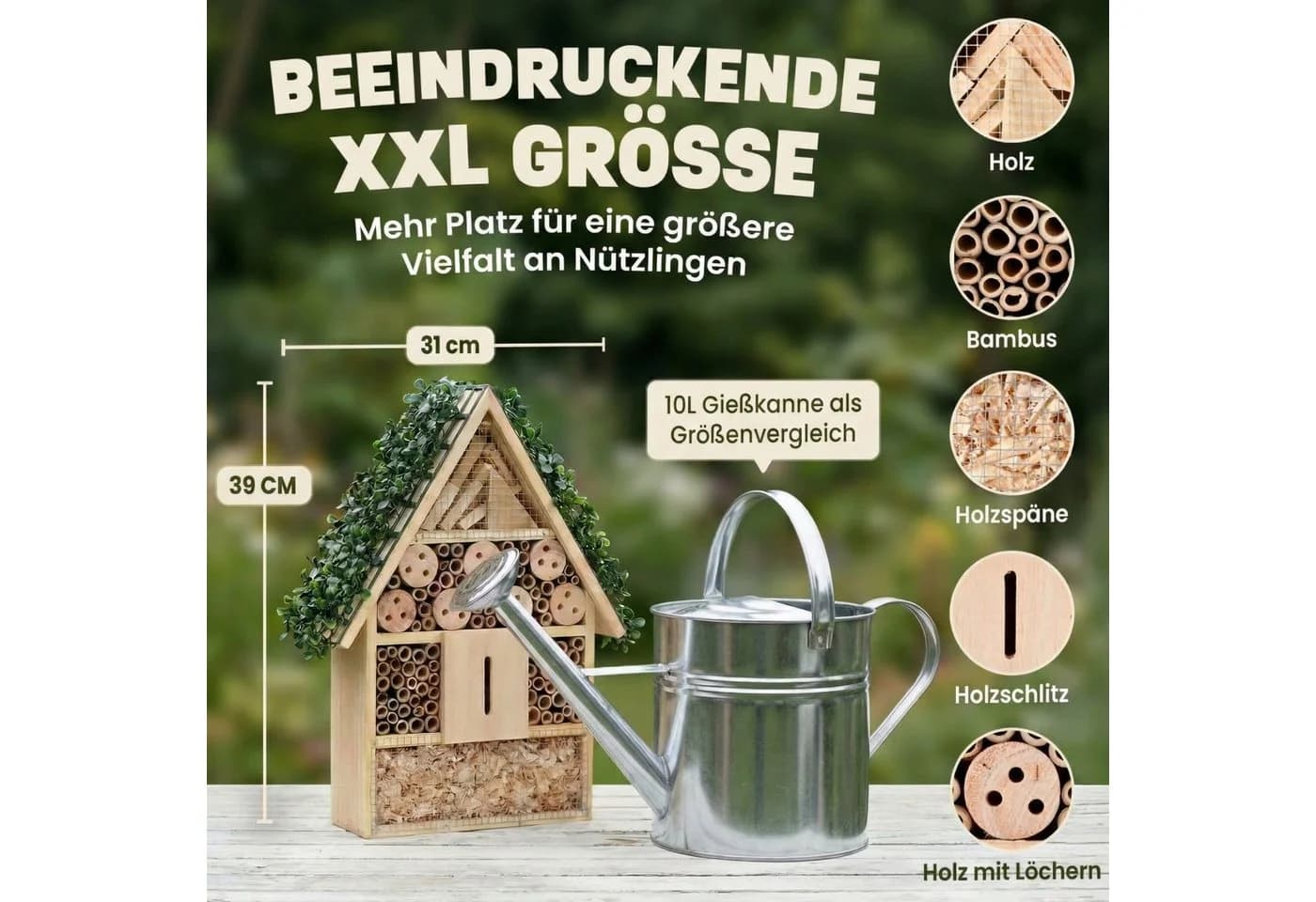 Zooprinz Insektenhotel XXL Vollholz, Bambus, Holz, Holzspäne, Holz mit Löchern - Bild 3