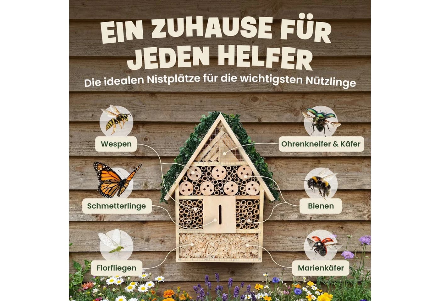 Zooprinz Insektenhotel XXL Vollholz, Bambus, Holz, Holzspäne, Holz mit Löchern - Bild 5