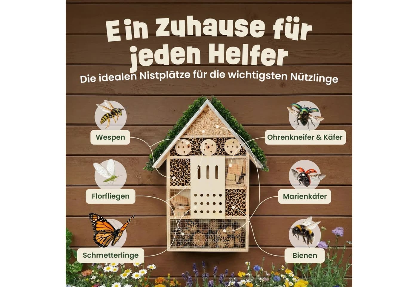 Zooprinz Insektenhotel XXL aus Vollholz mit Aufhängung - Bild 5