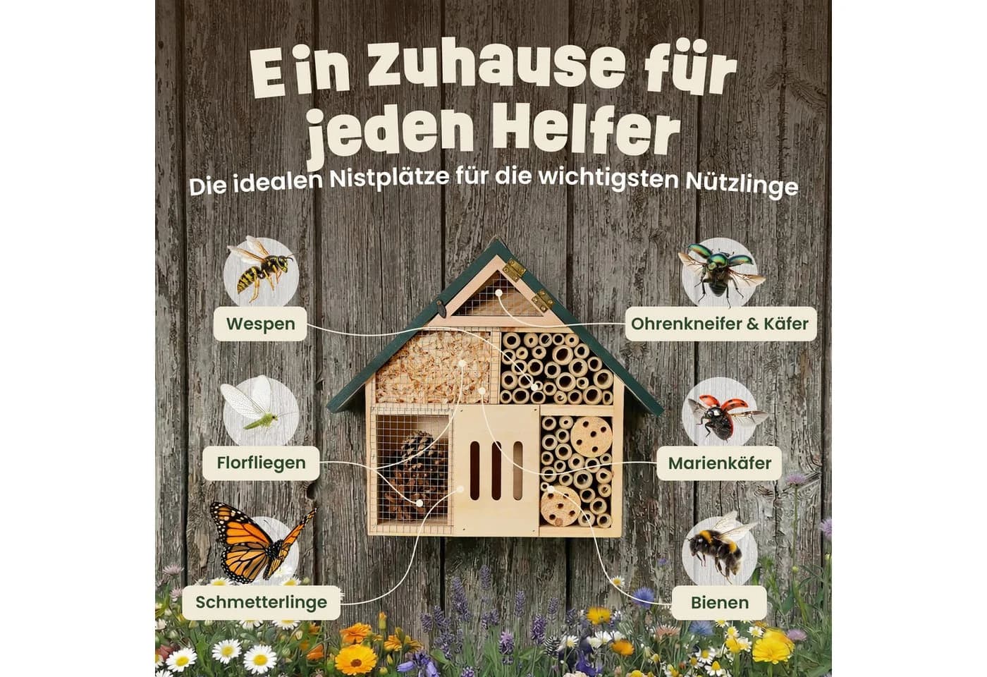 Zooprinz Insektenhotel XXL aus Vollholz mit natürlicher Füllung - Bild 5