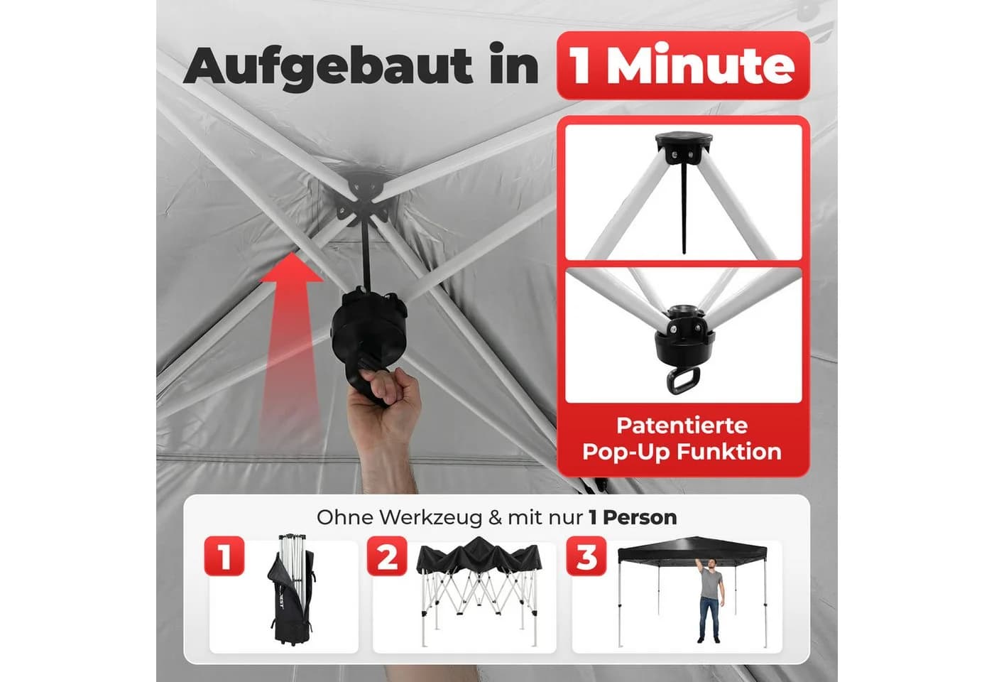 Onbest Faltpavillon 3x3 m Schwarz Pop-Up Partyzelt
