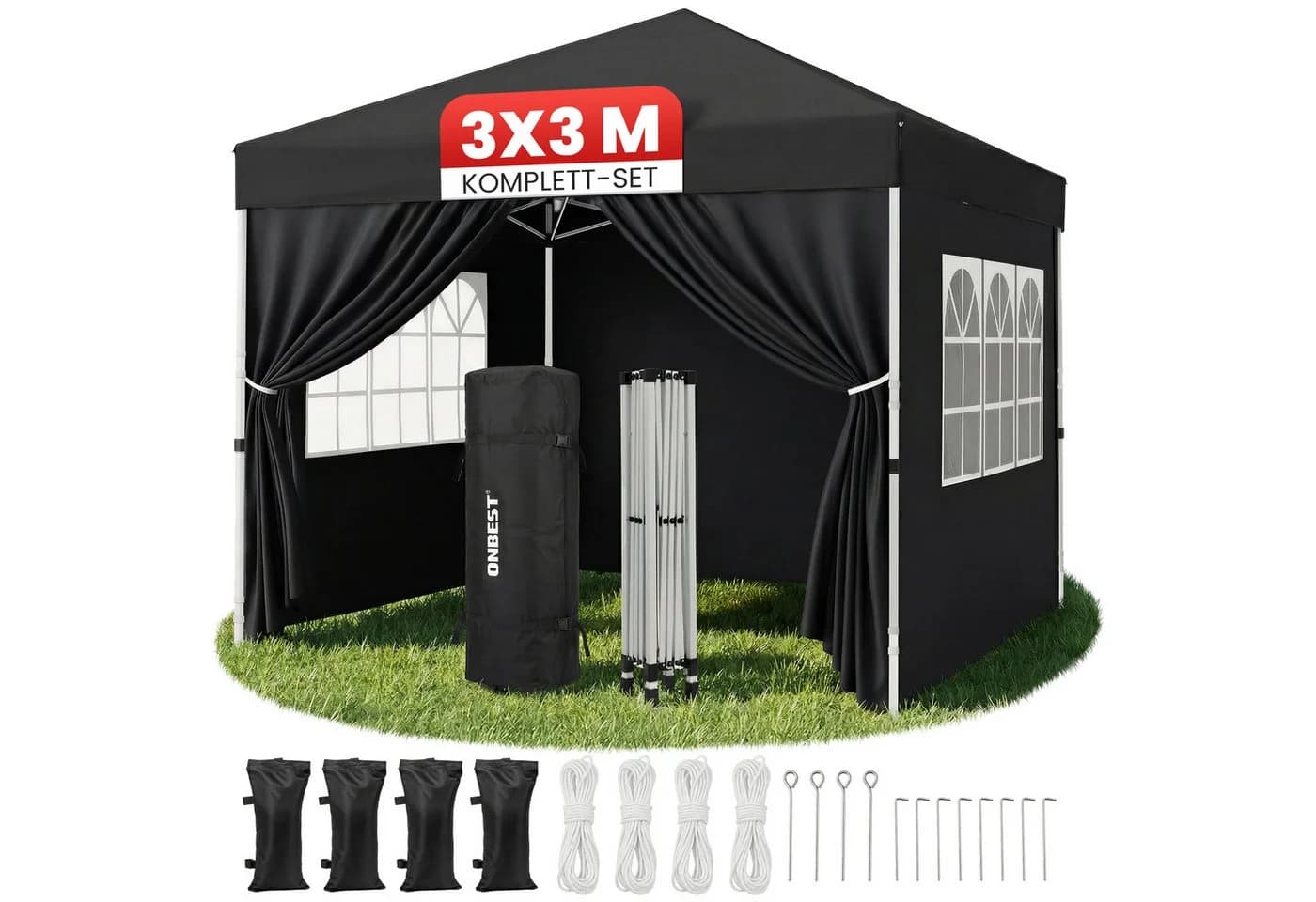 Onbest Faltpavillon 3x3 m Schwarz Pop-Up Partyzelt - Bild 2