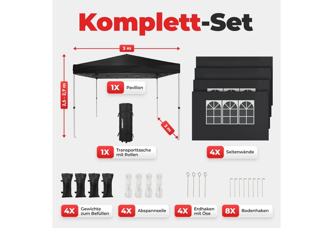 Onbest Faltpavillon 3x3 m Schwarz Pop-Up Partyzelt - Bild 3