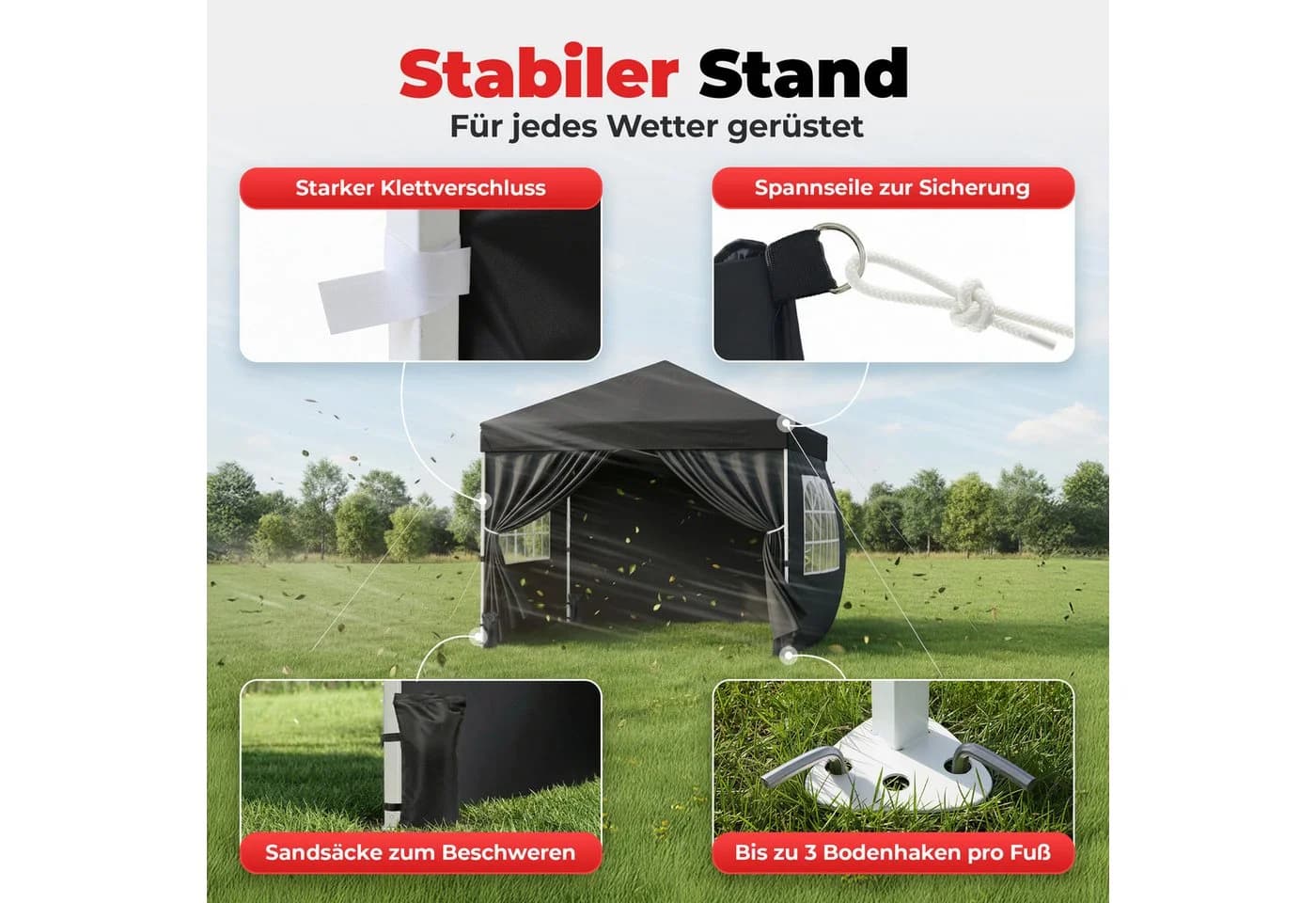 Onbest Faltpavillon 3x3 m Schwarz Pop-Up Partyzelt - Bild 4