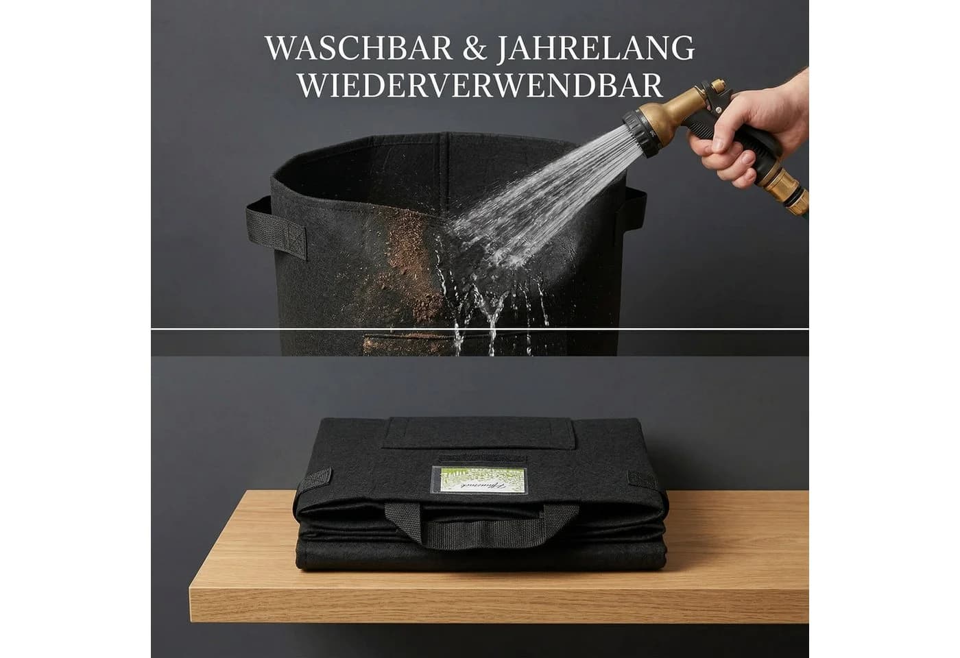 Onbest Pflanzsack Set Schwarz 30 Liter Vliesstoff mit Sichtfenster - Bild 5