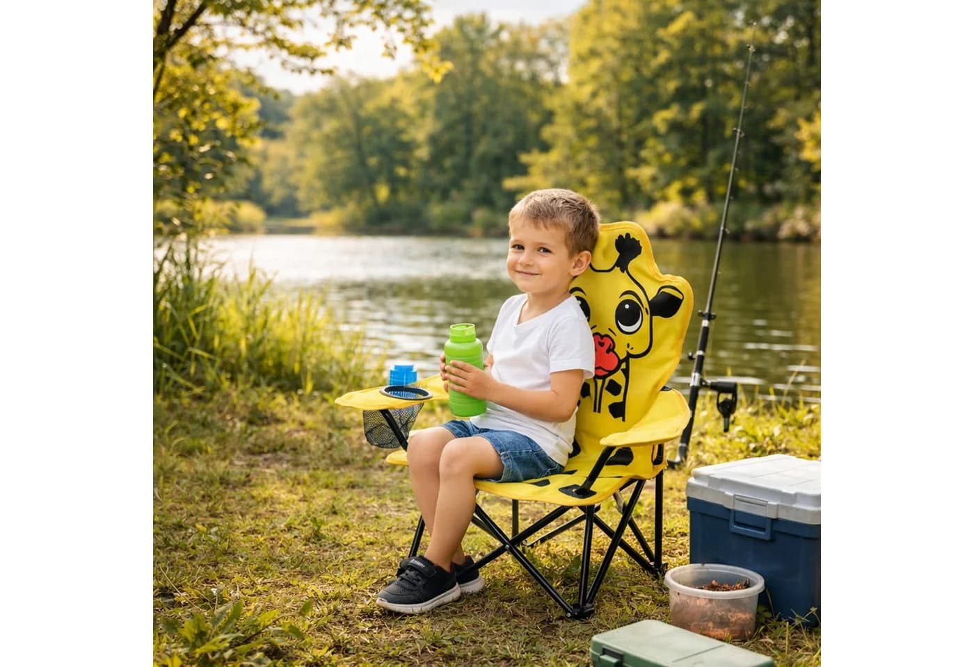Mojawo Klappstuhl Kinder Giraffe Motiv Gelb mit Getränkehalter