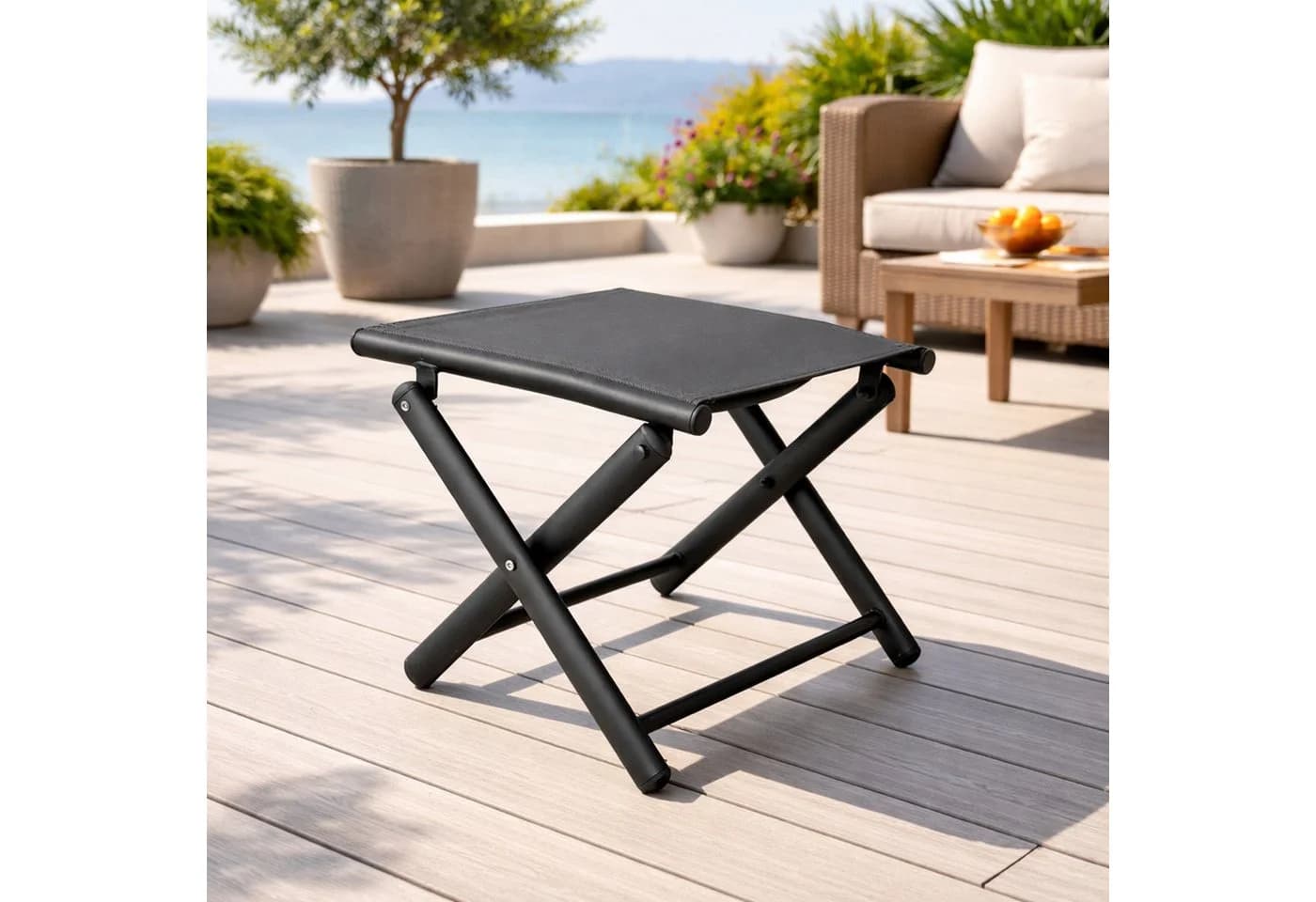 Mojawo Garten Klapphocker Metall Textilen Anthrazit/Grau