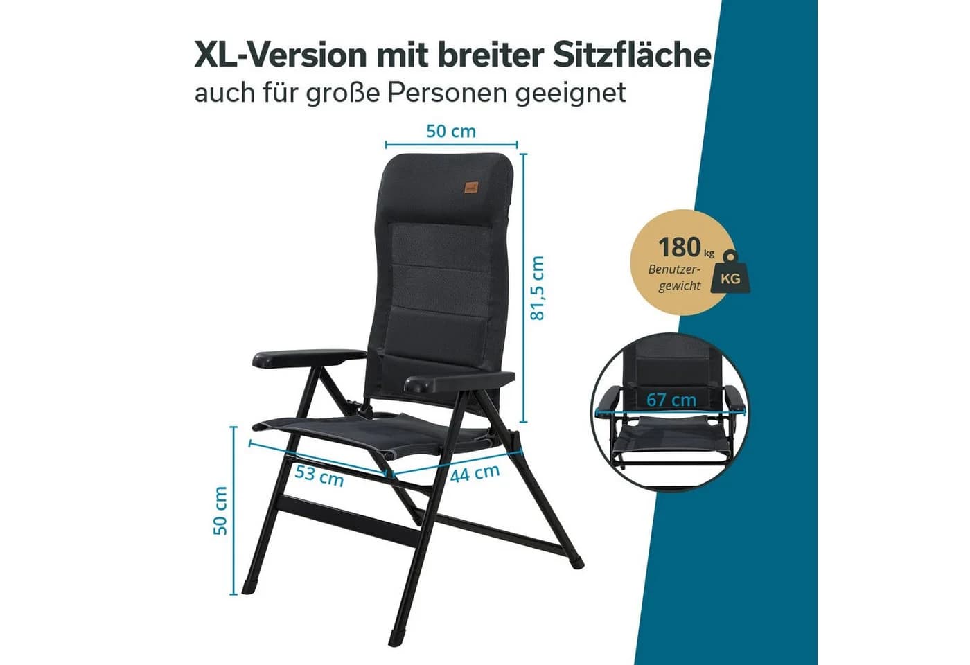 Skandika Campingstuhl Lepola XL Schwarz Klappbar Aluminium