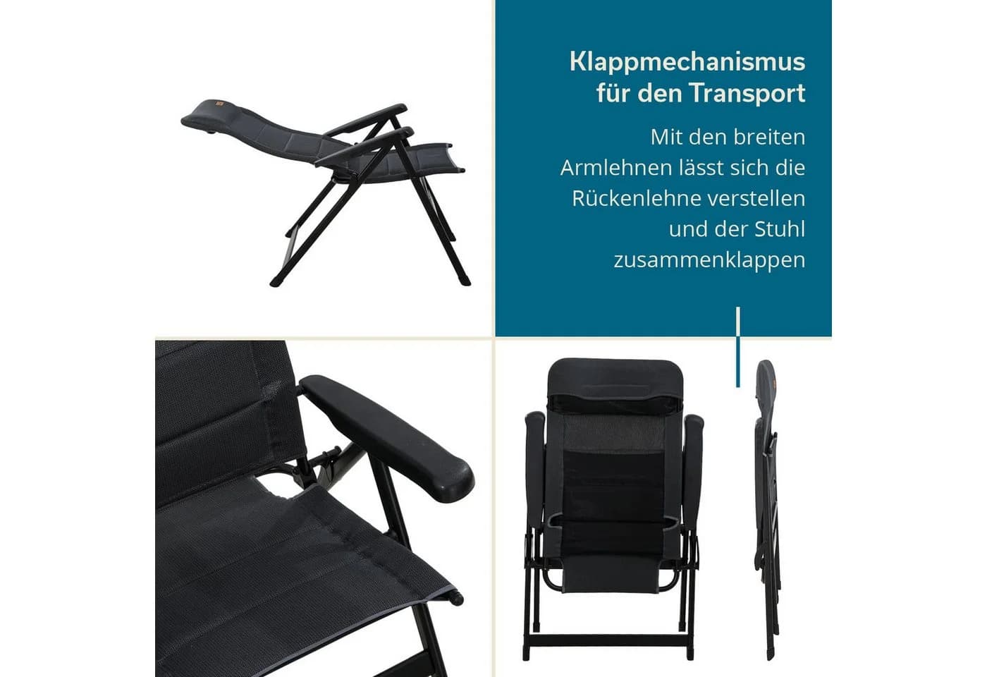 Skandika Campingstuhl Lepola XL Schwarz Klappbar Aluminium - Bild 5