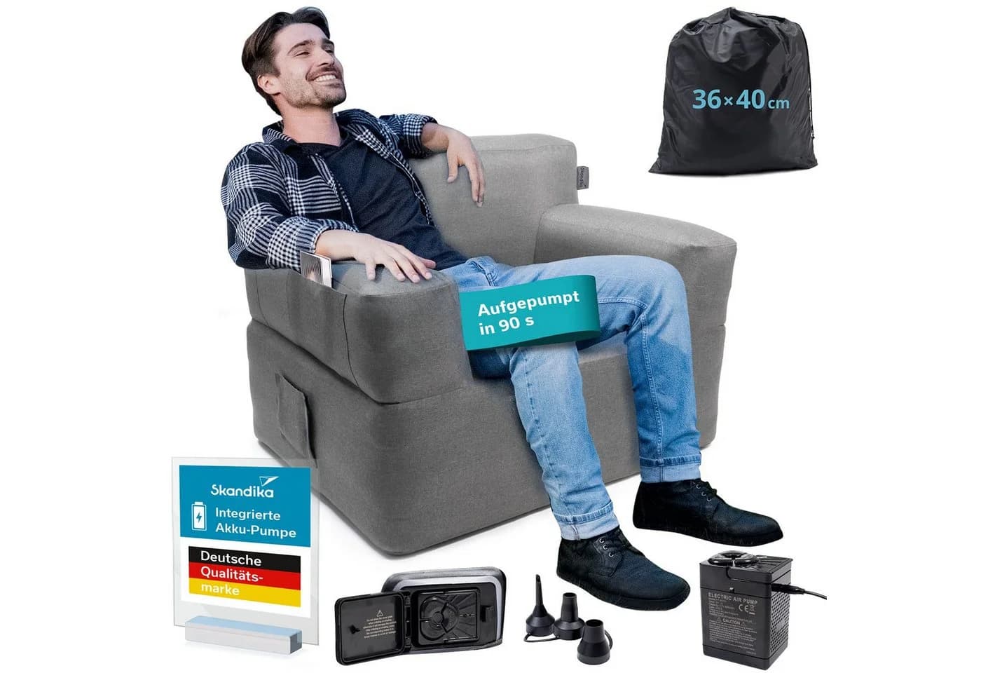Skandika Luftsofa Easy Air Premium, Aufblasbares Sofa Outdoor, 1 Person, mit Elektropumpe, USB-C Ladekabel, 200 kg belastbar - Bild 2